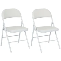 HOMCOM Set of 2 Metal Foldable Chairs, PU Leather Padded Folding Chairs with Cushion Seat and Open Back for Indoor, White(m-9)