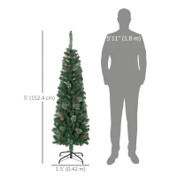 HOMCOM 5ft Pencil Christmas Tree, Artificial Christmas with Pine Needles, Realistic Branches, Pine Cones, Metal Base, Green(m-3)