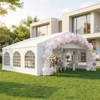 Outsunny 20' x 20' Heavy-duty Large Wedding Tent, Outdoor Carport Garage Party Tent, Patio Gazebo Canopy with Sidewall, White(m-11)