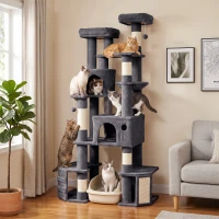 PawHut 79" Extra Large Cat Tree Tower with Dual Baseboard for Large Adult Big Cats, Dark Gray(m-10)
