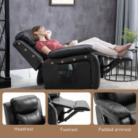 HOMCOM PU Leather Massage Recliner Chair, Swivel Rocker Sofa with Remote Control, Footrest, Padded Seat, Manual Reclining Chair for Living Room, Bedroom, Black(m-7)
