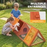 PawHut Rabbit Hutch, Wooden Guinea Pig Hutch with Run and Doors, Outdoor Triangle Bunny House for Rabbits,Duck and Chicken(m-5)