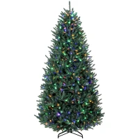 HOMCOM 9ft Prelit Christmas Tree, Colorado Blue Spruce, Easy Plug, Hinged Xmas Tree with Warm White & Multi-Color LED Lights(m-11)