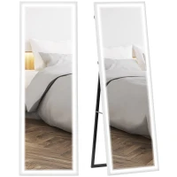 HOMCOM LED Mirror with Dimmable and 3 Colour Lights, 64" x 21" Rectangular Full Body Mirror for Bedroom Living Room, White(m-9)