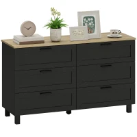 HOMCOM 47" Wide Chest of Drawers, Modern Dresser with 6 Drawers and Wood Legs for Bedroom, Living Room, Entryway, Black(m-9)