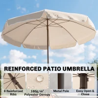 Outsunny 6 Piece Patio Dining Set for 4 with Umbrella, Outdoor Table and Chairs with 4 Folding Dining Chairs & Round Glass Table for Garden, Backyard and Poolside, Beige(m-4)