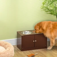 PawHut Elevated Dog Bowls with Storage Cabinet, Raised Dog Bowl Stand Pet Food Bowl Dog Feeding Station, Brown(m-2)