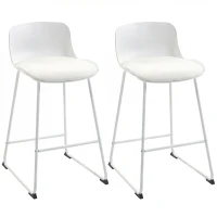 HOMCOM Modern Bar Stools Set of 2, PU Leather Barstools, Counter Height Kitchen Chairs for Breakfast Bars, Dining Room, White(m-9)