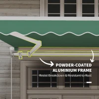 Outsunny 12' x 10' Retractable Awning Patio UV Resistant Fabric and Aluminum Frame for Deck, Balcony, Yard, Green(m-6)