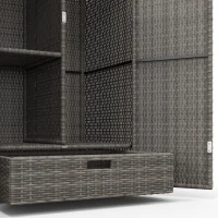 Outsunny Outdoor Storage Cabinet with Shelves, Rattan Pool Towel Storage Cabinet with Removable Shelf & Drawer, Dark Gray(m-7)