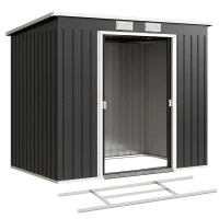 Outsunny 7 x 4ft Galvanised Steel Garden Shed, with Foundation Kit - Dark Grey(m-13)