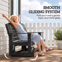 Outsunny Patio Glider Bench w/ HDPE Slatted Double Rocking Chair, Distressed Black(m-4)