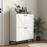 HOMCOM Shoe Cabinet Organizer with 2 Flip Drawers, Legs, Narrow Shoe Storage Cabinet for Entryway, Hallway, White(m-9)
