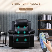 HOMCOM PU Leather Massage Recliner Chair, Swivel Rocker Sofa with Remote Control, Footrest, Padded Seat, Manual Reclining Chair for Living Room, Bedroom, Black(m-4)