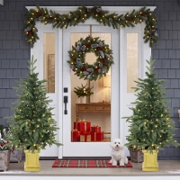 HOMCOM 4ft Prelit Christmas Tree with Dual-Color LEDs, Remote, Set of 2 Aspen Fir, Battery-Operated, 11 Modes, Decorative Pot(m-9)