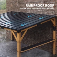Outsunny 10' x 14' Wooden Gazebo, Hardtop Lean-to Gazebo Pergola with Galvanized Steel Sloped Roof, Bar Shelf, Natural Wood(m-5)