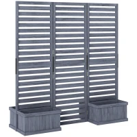 Outsunny Outdoor Privacy Screen Wood Privacy Panel with 4 Planter Boxes, Raised Bed with 3 Panels, Drainage Holes, Grey(m-2)