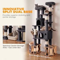 PawHut 79" Extra Large Cat Tree Tower with Dual Baseboard for Large Adult Big Cats, Dark Gray(m-4)