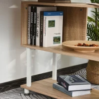 HOMCOM Mobile L-Shaped Rotating Computer Desk with Storage Shelves Moveable Rolling Writing Table Home Office Study Workstation for Home Office, Oak(m-15)