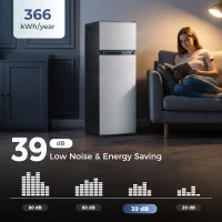 HOMCOM 7.7 Cu. Ft. Mini Fridge with Freezer, Compact Refrigerator with Adjustable Thermostat, Reversible Door, Silver(m-6)