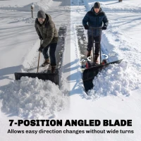 Outsunny Snow Shovel with Wheels, 29" Metal Snow Pusher with Adjustable Handle, 7-Angle Blade, Wear Strip for Driveway, Black(m-6)