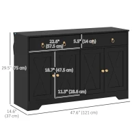 HOMCOM Sideboard Cabinet with 2 Drawers, 4 Barn Doors and 2 Adjustable Shelves, Buffet Table for Living Room, Black(m-3)