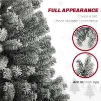 HOMCOM 6ft Prelit Pencil Artificial Christmas Tree, Flocked Xmas Tree with Remote, Dual Colour LEDs, 429 Tips, Metal Stand(m-6)