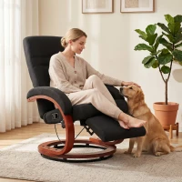 HOMCOM Manual Recliner Chair for Adults, Adjustable Swivel Recliner with Footrest, Padded Arms and Wood Base for Living Room, Black(m-9)