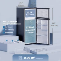HOMCOM 7.7 Cu. Ft. Mini Fridge with Freezer, Compact Refrigerator with Adjustable Thermostat, Reversible Door, Silver(m-3)