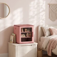 Qaba Toy Storage Organizer, 3 Tier Adjustable Toy Storage Cabinet Dustproof HDPE Plastic, Transparent Door, Pink(m-8)