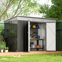 Outsunny 9' x 4' Galvanized Steel Garden Storage Shed with Lockable Doors, Gloves and 2 Air Vents for Backyard, Patio, Lawn(m-8)