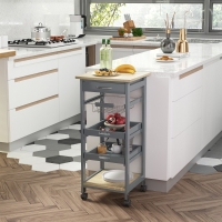 HOMCOM Rolling Kitchen Island Cart, Mobile Utility Storage Cart with Drawer, Wire Storage Basket, Removable Tray, Grey