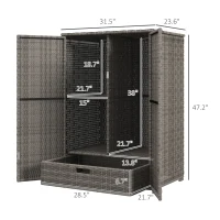 Outsunny Outdoor Storage Cabinet with Shelves, Rattan Pool Towel Storage Cabinet with Removable Shelf & Drawer, Dark Gray(m-3)