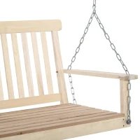 Outsunny 2 Person Wooden Porch Swing, Patio Swing Chair with Hanging Chains, Slatted Back & Seat, Outdoor Swing Bench for Garden, Backyard, Deck, Natural(m-7)