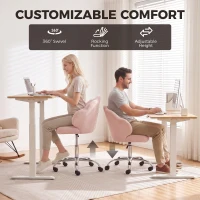HOMCOM Task Desk Chair, Petal Office Chair with Swivel Wheels with Wide Seat, Velvet, Adjustable Height, Pink(m-4)