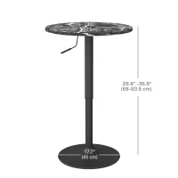 HOMCOM Adjustable Bar Table for 2, Round Pub Table with Steel Base for Home Bar, Small Dining Room, Black Marble(m-3)
