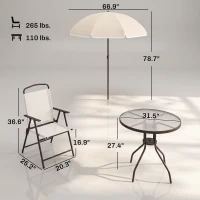 Outsunny 6 Piece Patio Dining Set for 4 with Umbrella, Outdoor Table and Chairs with 4 Folding Dining Chairs & Round Glass Table for Garden, Backyard and Poolside, Beige(m-3)