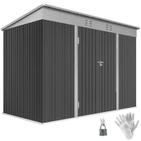 Outsunny 9' x 4' Galvanized Steel Garden Storage Shed with Lockable Doors, Gloves and 2 Air Vents for Backyard, Patio, Lawn(m-9)
