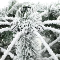 HOMCOM 6ft Prelit Flocked Christmas Tree, Downswept Hinged Xmas Tree with LED Lights, 8 Modes, Daily Timer, Remote(m-12)
