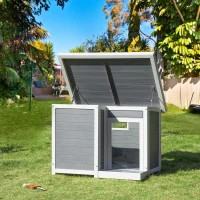 PawHut Outdoor Indoor Dog House with Openable Top, Weather Resistant Dog Kennel with Porch, Pet Furniture for Small and Medium Sized Dogs, Gray(m-10)