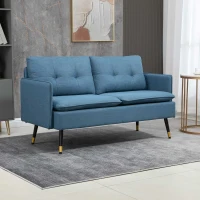 HOMCOM 55" Loveseat Sofa, Linen Love Seat w/ S spring, Steel Legs and Button Tufting, Small Couch for Living Room, Dark Blue(m-1)