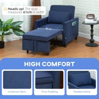 HOMCOM 3-in-1 Convertible Chair Bed, Pull Out Sofa Bed Sleeper Chair with Adjustable Backrest, Pillow, and Pockets, Blue(m-6)