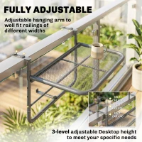 Outsunny Adjustable Balcony Hanging Railing Table, Metal Mounting Mini Wall Desk Storage Rack, Outdoor Flower Stand Serving Table Rectangle, Grey(m-4)