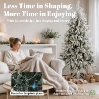 HOMCOM 6ft Prelit Flocked Christmas Tree, Artificial Norfolk Pine Downswept Hinged Xmas Tree with 250 LEDs, Green and White(m-7)