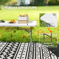Outsunny 6ft Folding Table, Portable Plastic Camping Table with Carrying Handle, Outdoor Indoor Picnic Table for Party, BBQ(m-5)