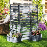 Outsunny Outdoor Privacy Screen Wood Privacy Panel with 4 Planter Boxes, Raised Bed with 3 Panels, Drainage Holes, Grey(m-8)