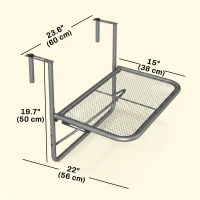 Outsunny Adjustable Balcony Hanging Railing Table, Metal Mounting Mini Wall Desk Storage Rack, Outdoor Flower Stand Serving Table Rectangle, Grey(m-3)