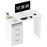 HOMCOM Computer Desk with Storage, 39" Home Office Desk with 3 Drawers nad Open Shelf, Writing Table for Bedroom, White(m-9)