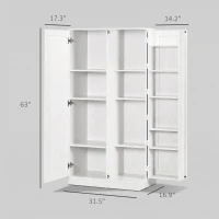 HOMCOM Kitchen Pantry Storage Cabinet, 14-Tier Freestanding Kitchen Cupboard for Living Room, Dining Room Storage, White(m-3)