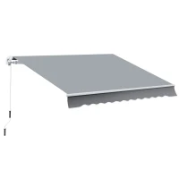 Outsunny 10x8ft Patio Awning Manual Retractable Sun Shade Aluminum Frame Grey(m-2)